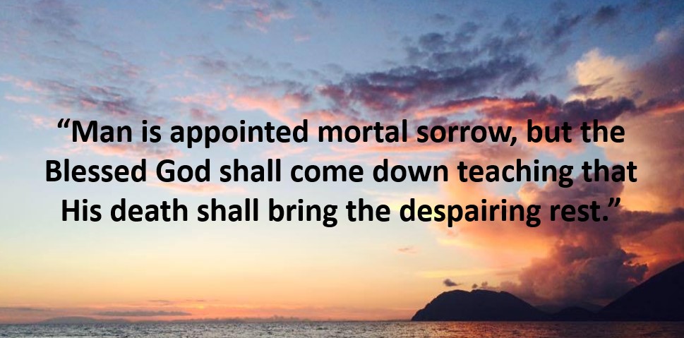 A sunset over water with a hill in the background Description automatically generated