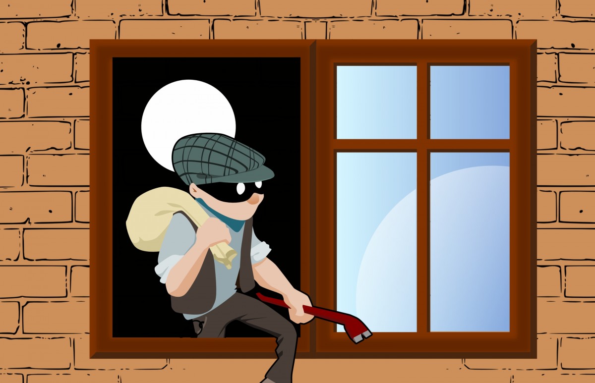Cartoon a cartoon of a thief sitting in a window Description automatically generated