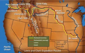 The Lewis & Clark Route from St. Louis, Missouri to the mouth of the Columbia River as it empties into the Pacific Ocean.