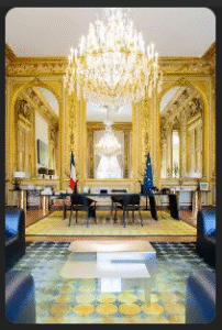 President Macron's office at the Palais d'Elysee, photo credit Architectural Digest