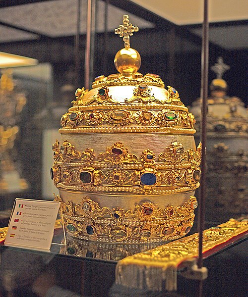 Papal Tiara - the Triregnum - at St Peter's Basilica, Vatican City, image from Wikipedia