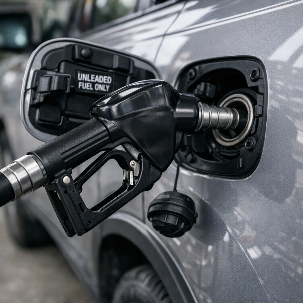 car being filled up at a gas station - created by copilot AI, public domain